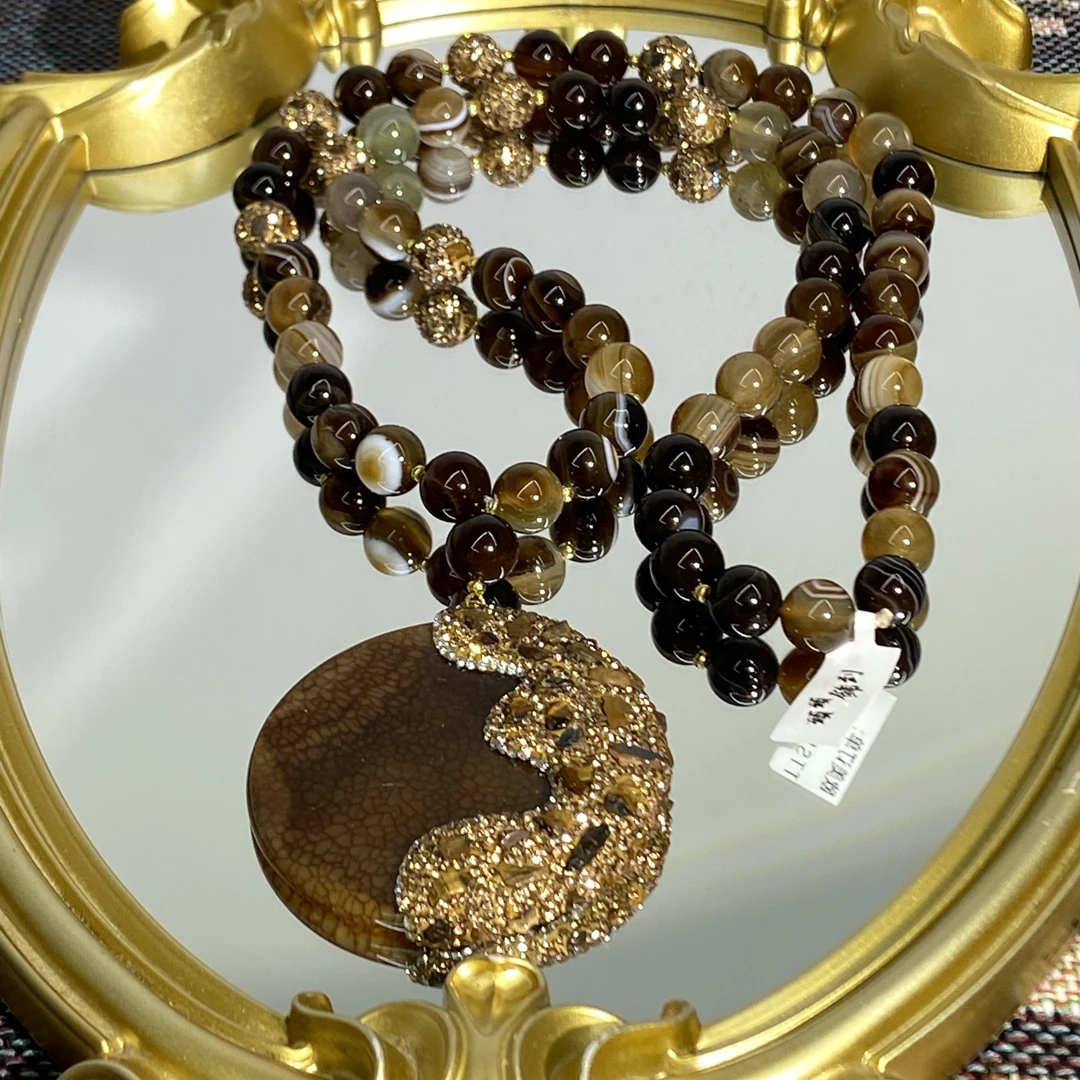 铜合金合成锆石项链 TTSD 棕色时尚潮流百搭款毛衣链 313