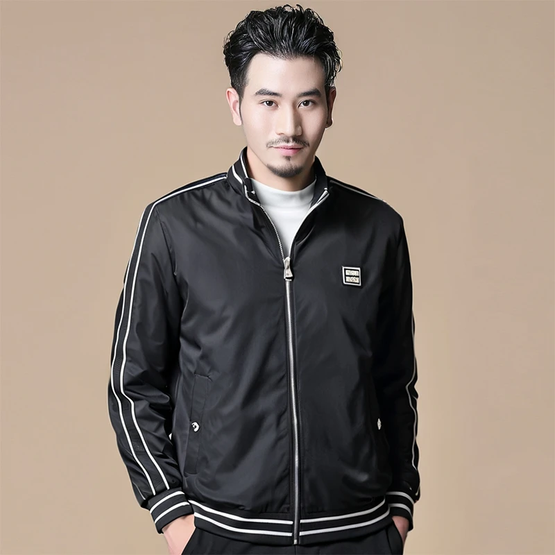 2025秋季新款男士立领纯色夹克欧洲站潮牌修身休闲针织夹克外套男