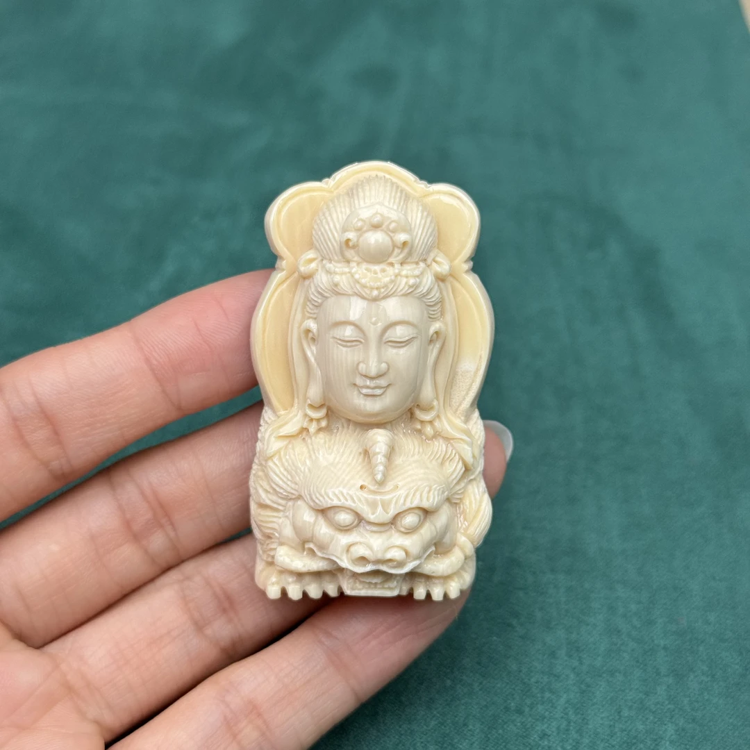 K9035【王金亮大师】天然猛犸象牙 文殊菩萨30*53*16mm支持鉴定