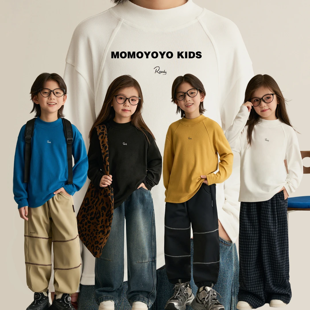 辰辰妈【舒适到底】男女童半高领T恤秋冬字母印花保暖儿童上衣8815D