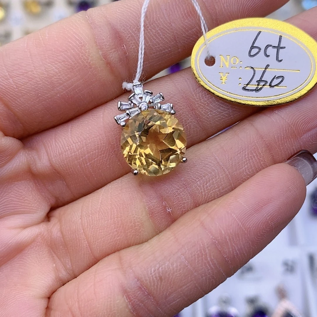 黄晶纯天然无优化黄水晶x银S925镶嵌金*妈