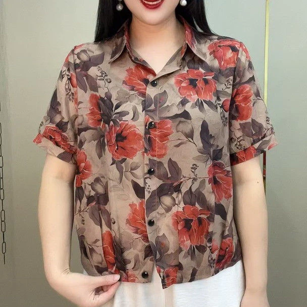 夏季中老年女装薄款短袖衬衫2025新款洋气碎花百搭开衫气质上衣女