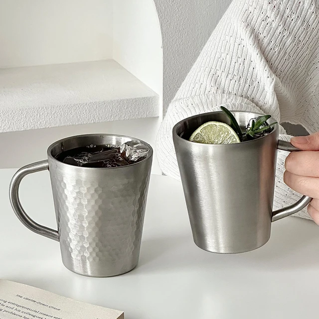 美式304不锈钢马克杯双层咖啡杯餐厅户外啤酒茶水杯子早餐牛奶杯
