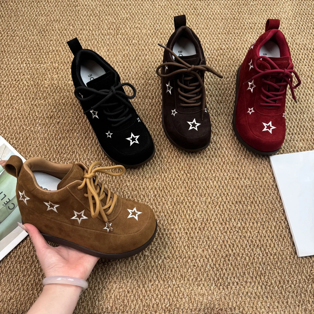 增高10cm四季德训鞋系带内增高女真皮百搭圆头女鞋