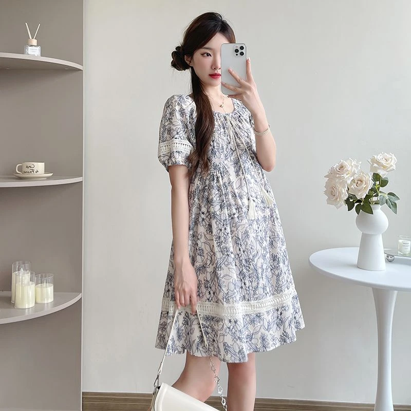 设计感法式多胺碎花系绳孕妇连衣裙新款宽松字洋气甜美装