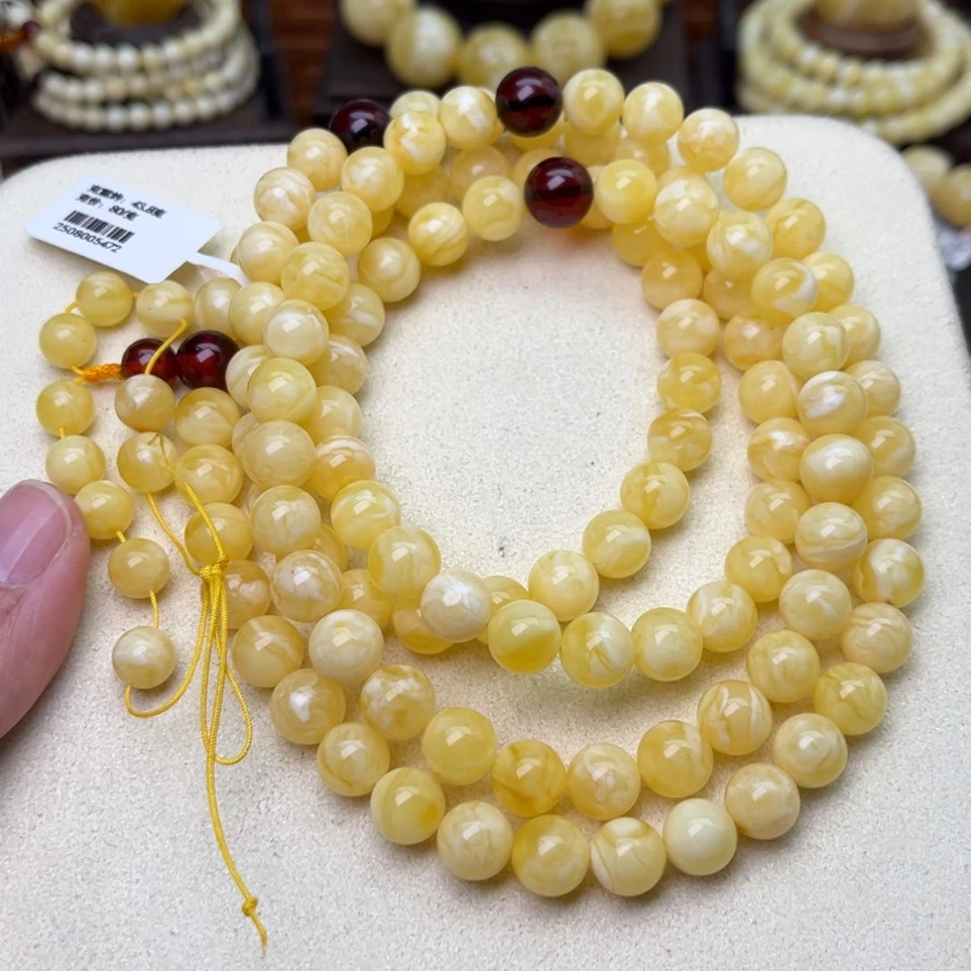 蜜蜡颈饰未镶嵌8大加圆珠108浓蜡白蜡虎皮纹