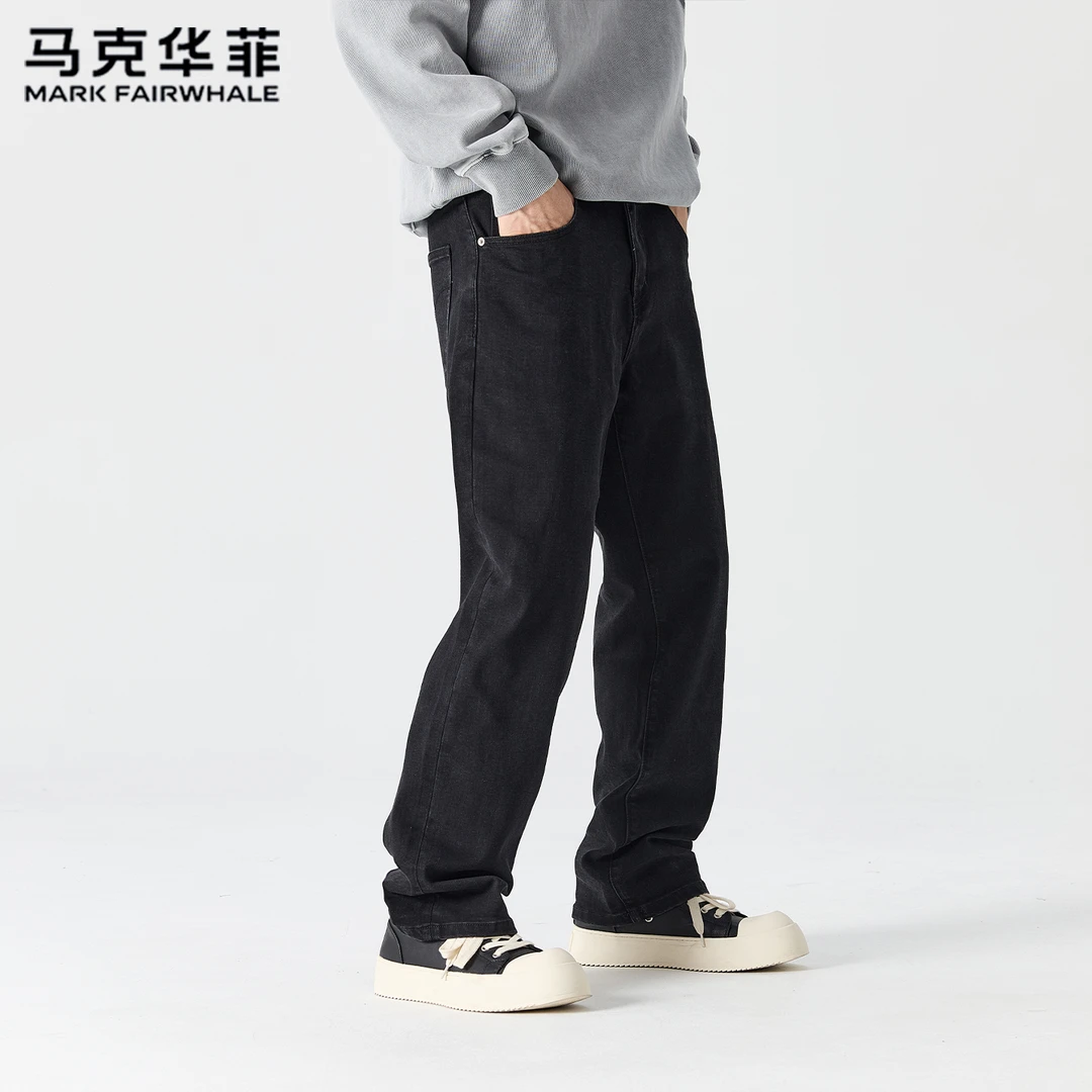 马克华菲青少年复古黑色牛仔裤男春秋新款潮流时尚宽松百搭直筒裤