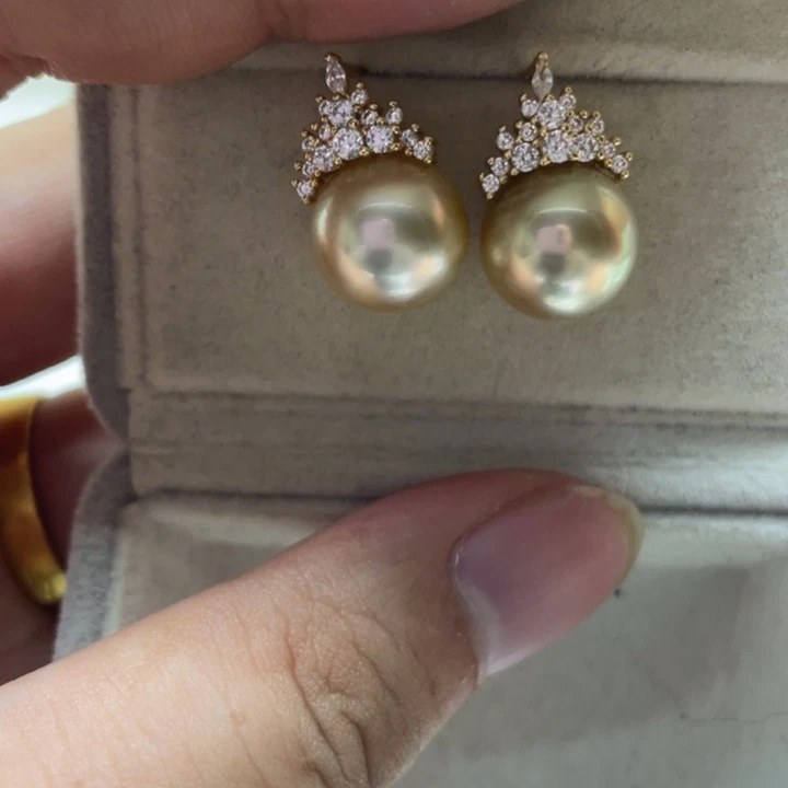 耳饰银S925镶嵌海水珍珠