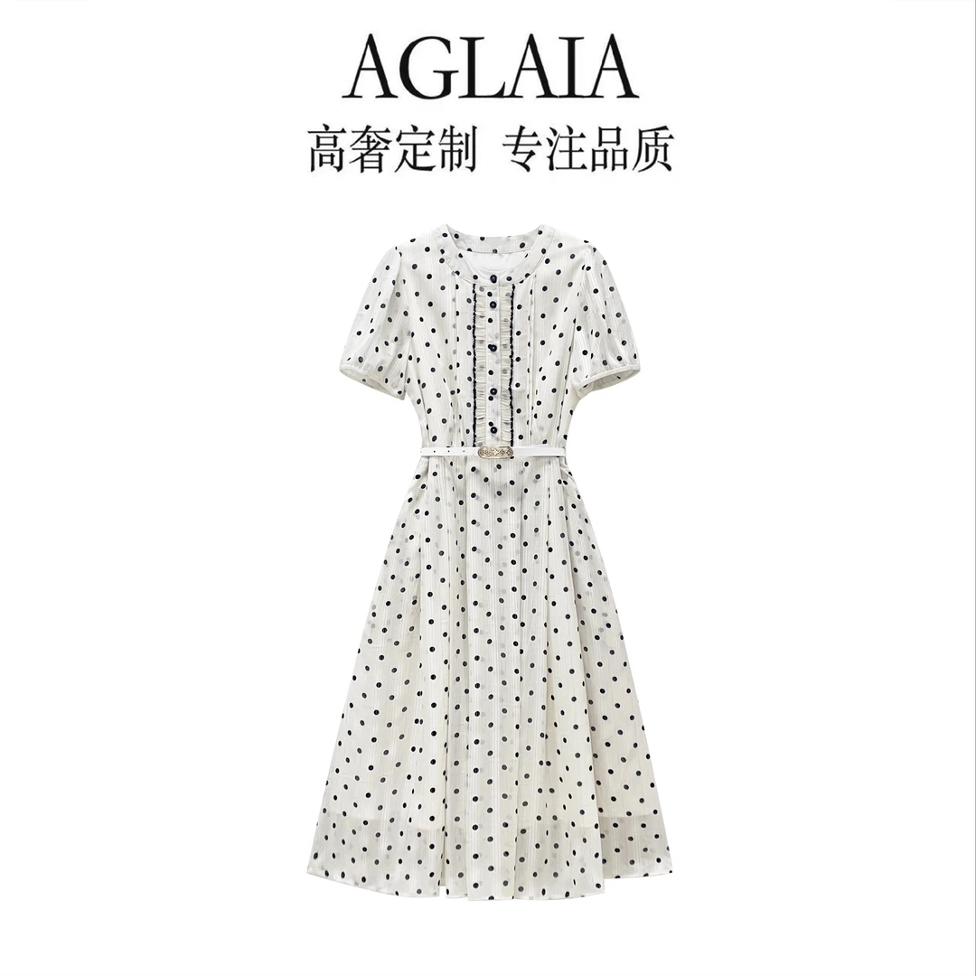 8117~Aglaia法式高奢2025夏季新款设计感时尚百搭波点连衣裙女