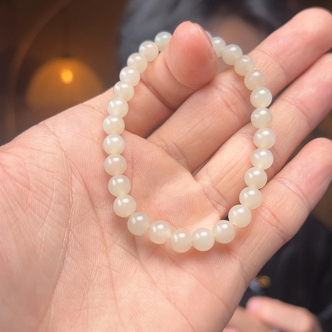 和田玉手串未镶嵌藕底料单圈卡6