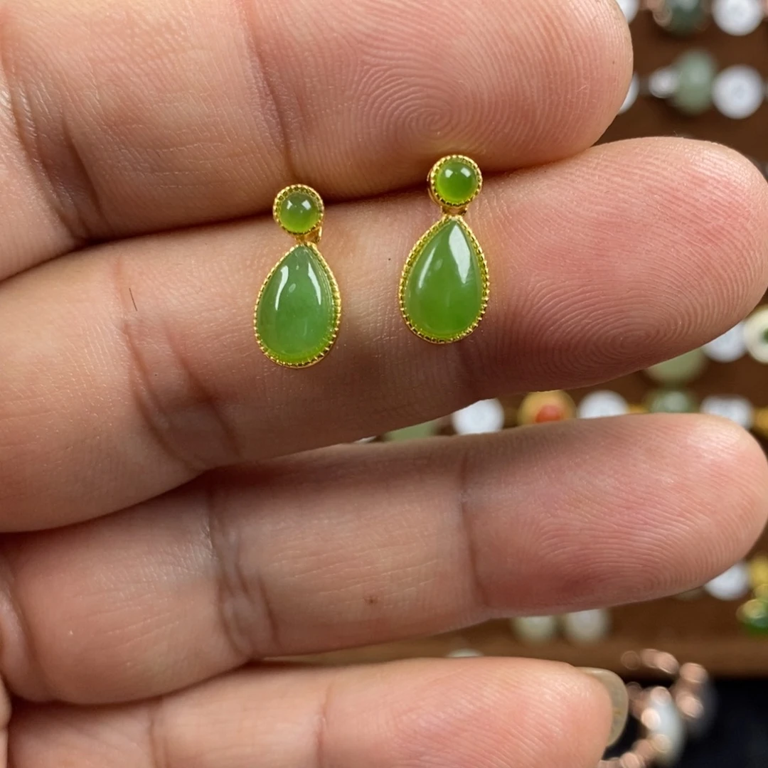 和田玉（碧玉）戒指银S925镀金镶嵌