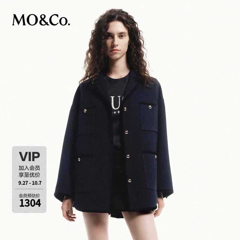 MOCO100%绵羊毛平驳领四口袋宽松落肩外套MBD3COTT02