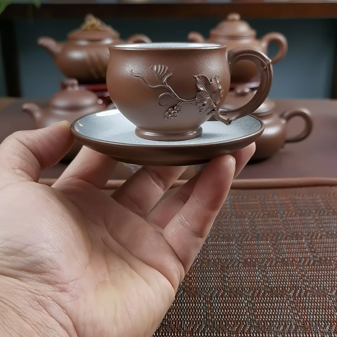 茶壶紫砂紫泥葡萄杯垫套组100CC