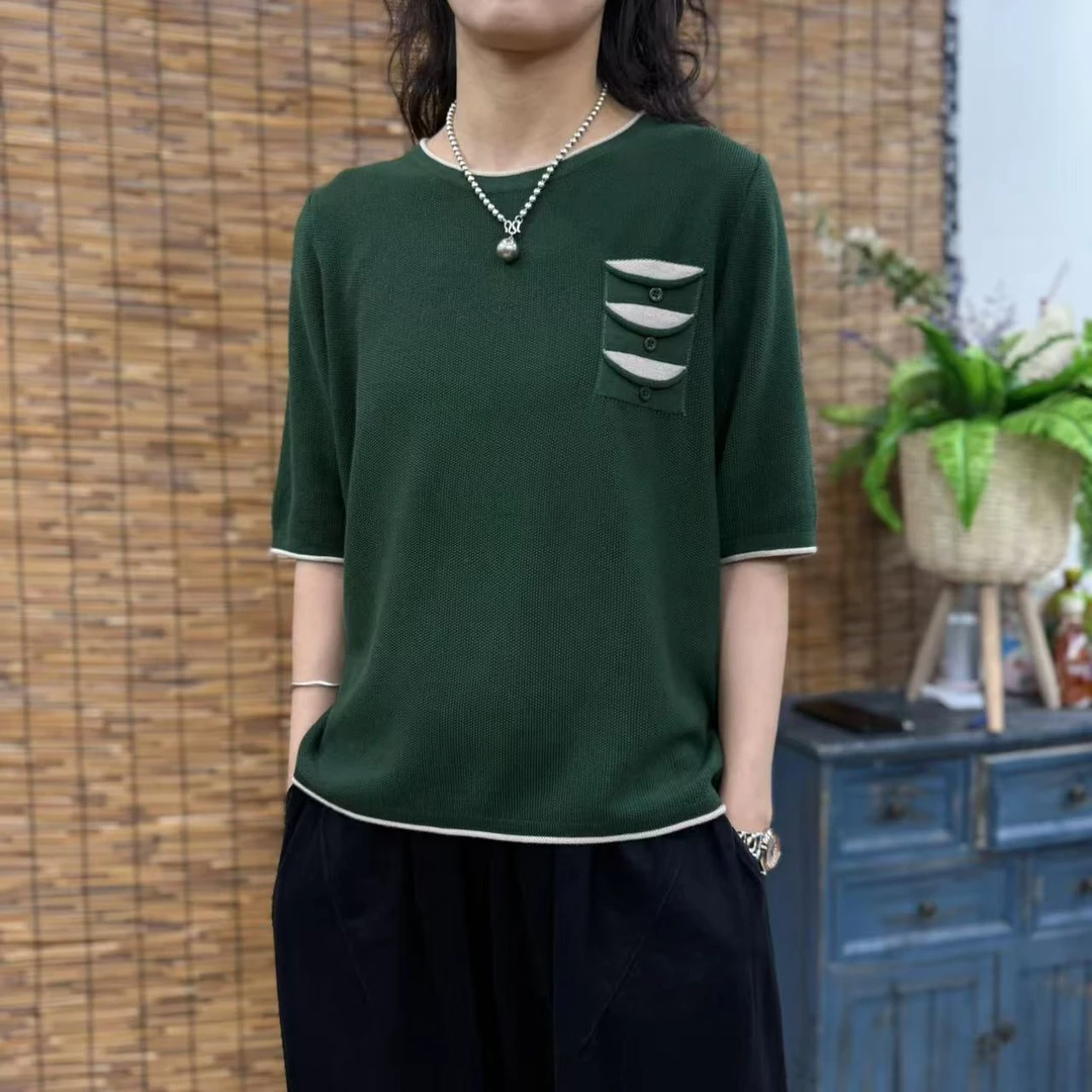 10739新款春夏休闲减龄显瘦针织上衣短袖T恤