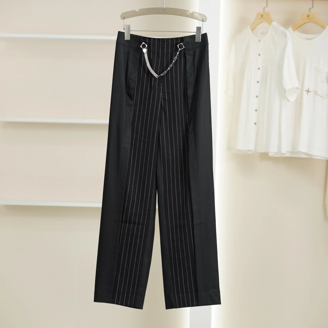 麦迪尚品【H】K252 春夏气质条纹长裤品牌折扣撤柜女装