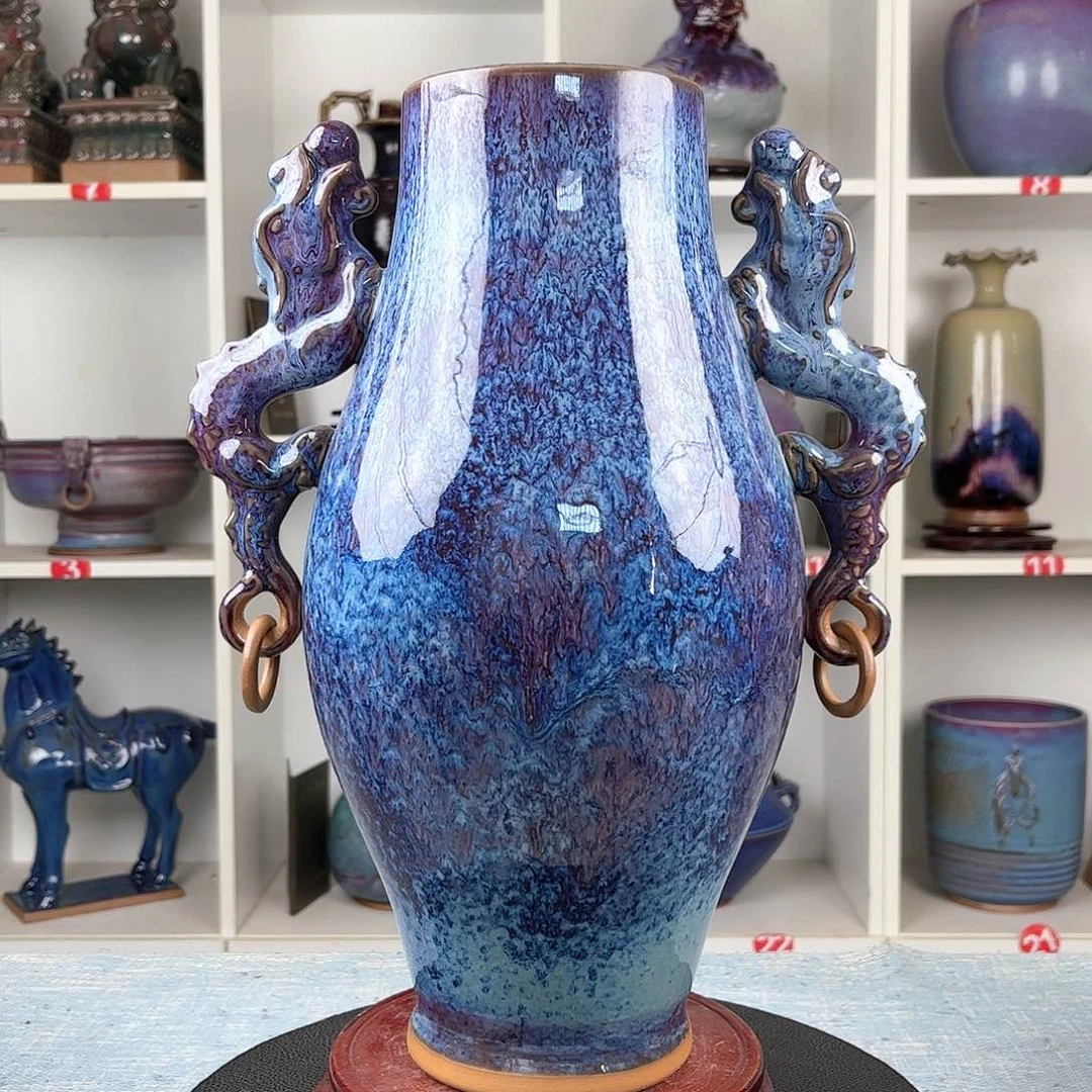 瓷片摆件……双龙瓶……