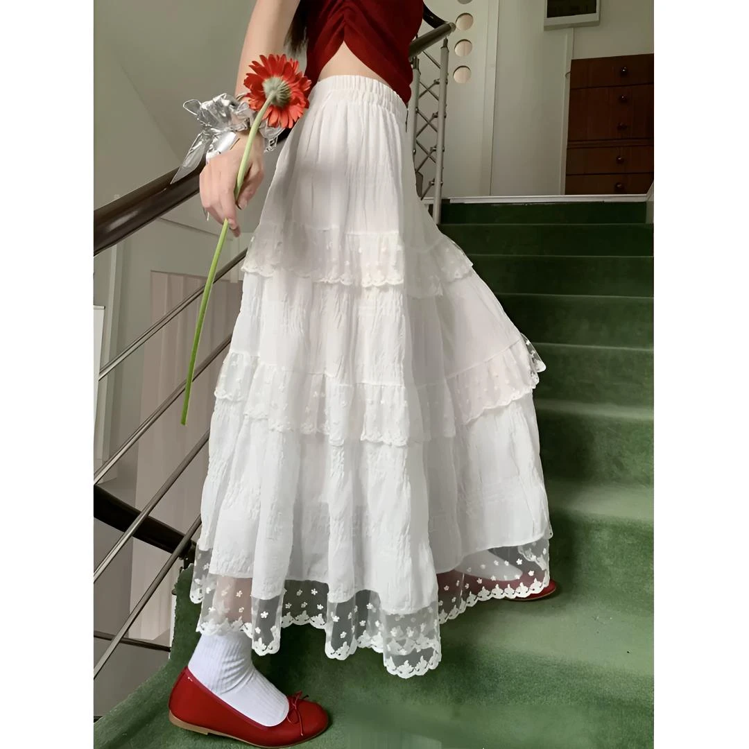 法式蕾丝爆款新款夏季蛋糕裙白色半裙显瘦百搭氛围感半裙半身裙