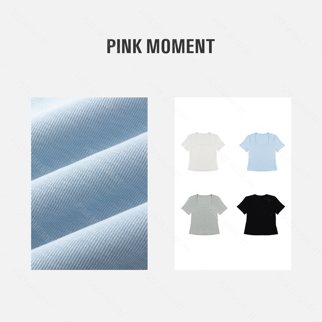 PM王囡囡 净色花边方领坑条短袖 ND1A0232