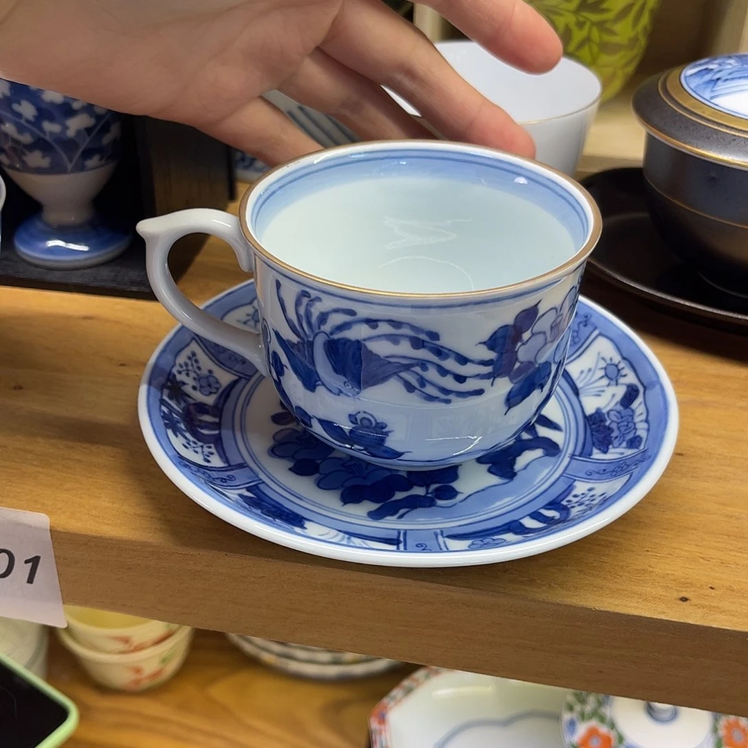 瓷片手绘青花牡丹咖啡杯20