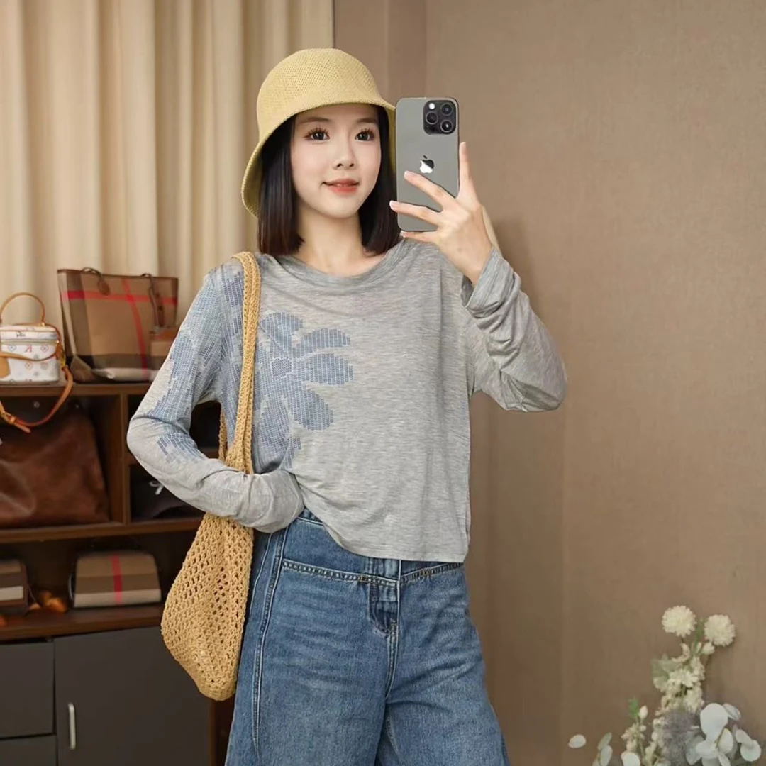 【法式花朵】天丝面膜T恤女欧洲站2025夏装新款女装薄款长袖防晒衣