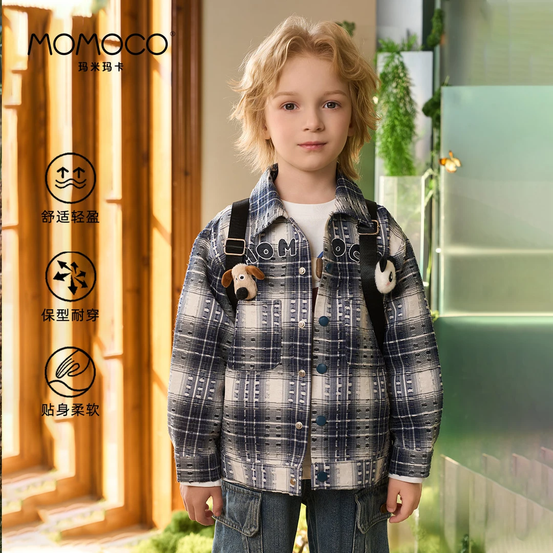 儿童舒适春秋婴儿洋气宝宝MOMOCO春季男童潮流格子公仔熊猫外套