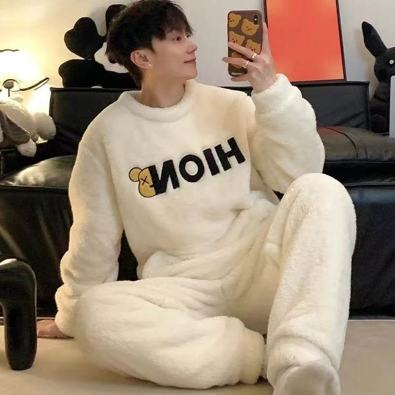 2025年睡衣男秋冬季珊瑚绒加绒加厚大码青少年冬款保暖家居服套装