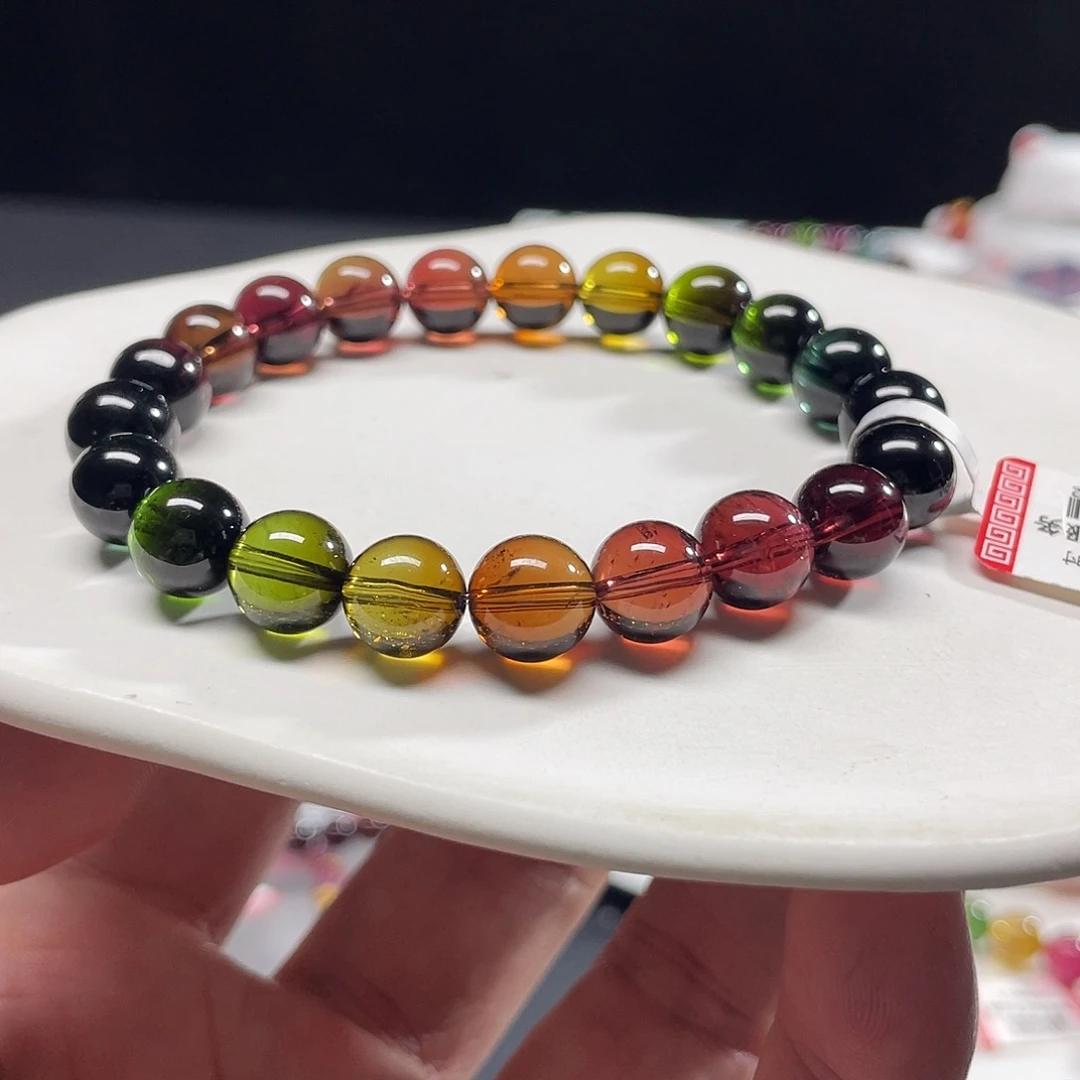 未镶嵌碧玺手链奢华戒面料老矿彩虹碧玺手链