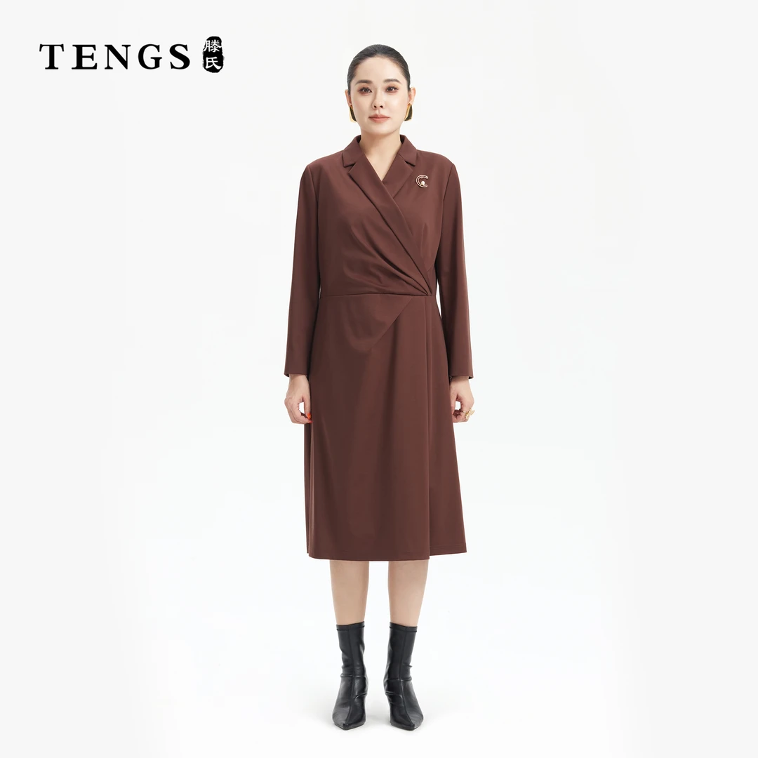 TENGS滕氏女装秋冬新款西装领时尚优雅商务通勤连衣裙