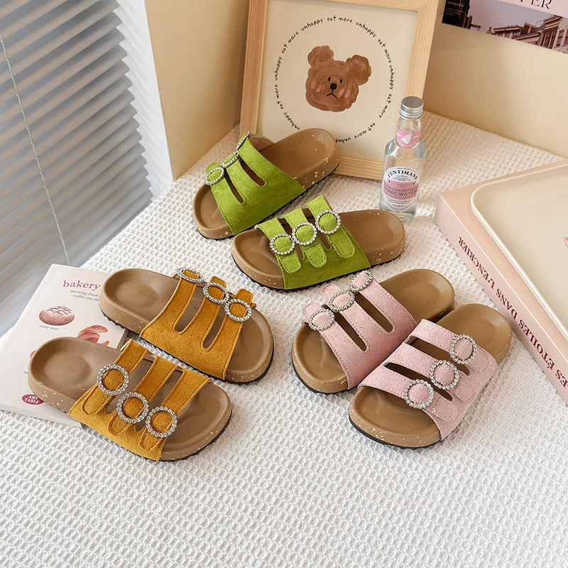 男女童夏季新款水钻圆扣糖果色拖鞋091