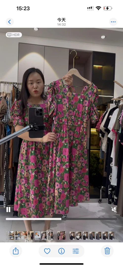 依目了ran100棉粉花连衣裙