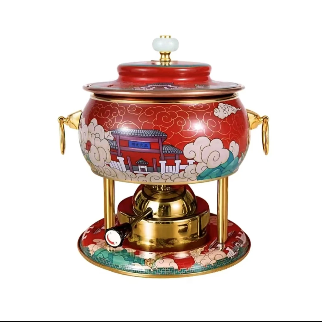 景泰蓝充气式小火锅纯紫铜瓦斯炉专用户外旋转家用商用铜锅