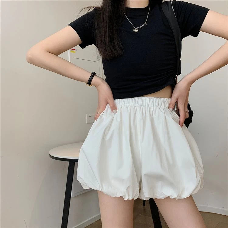 新款黑色热裤花苞裙裤休闲裤短裤松紧腰阔腿裤显瘦裤子夏季宽松