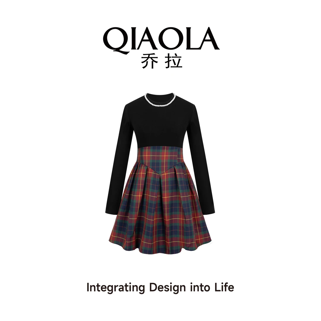 QIAOLA/乔拉【霓虹舞步】春季新款高级感轻奢拼接时尚连衣裙预售