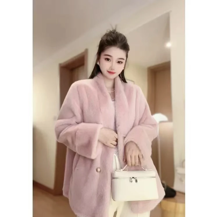 2025爆款皮毛新款秋冬时尚宽松环保毛毛中款水貂绒外套