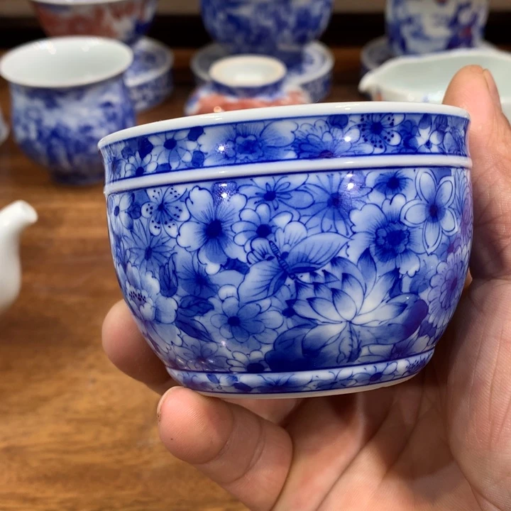 柴窑青花万花主人杯