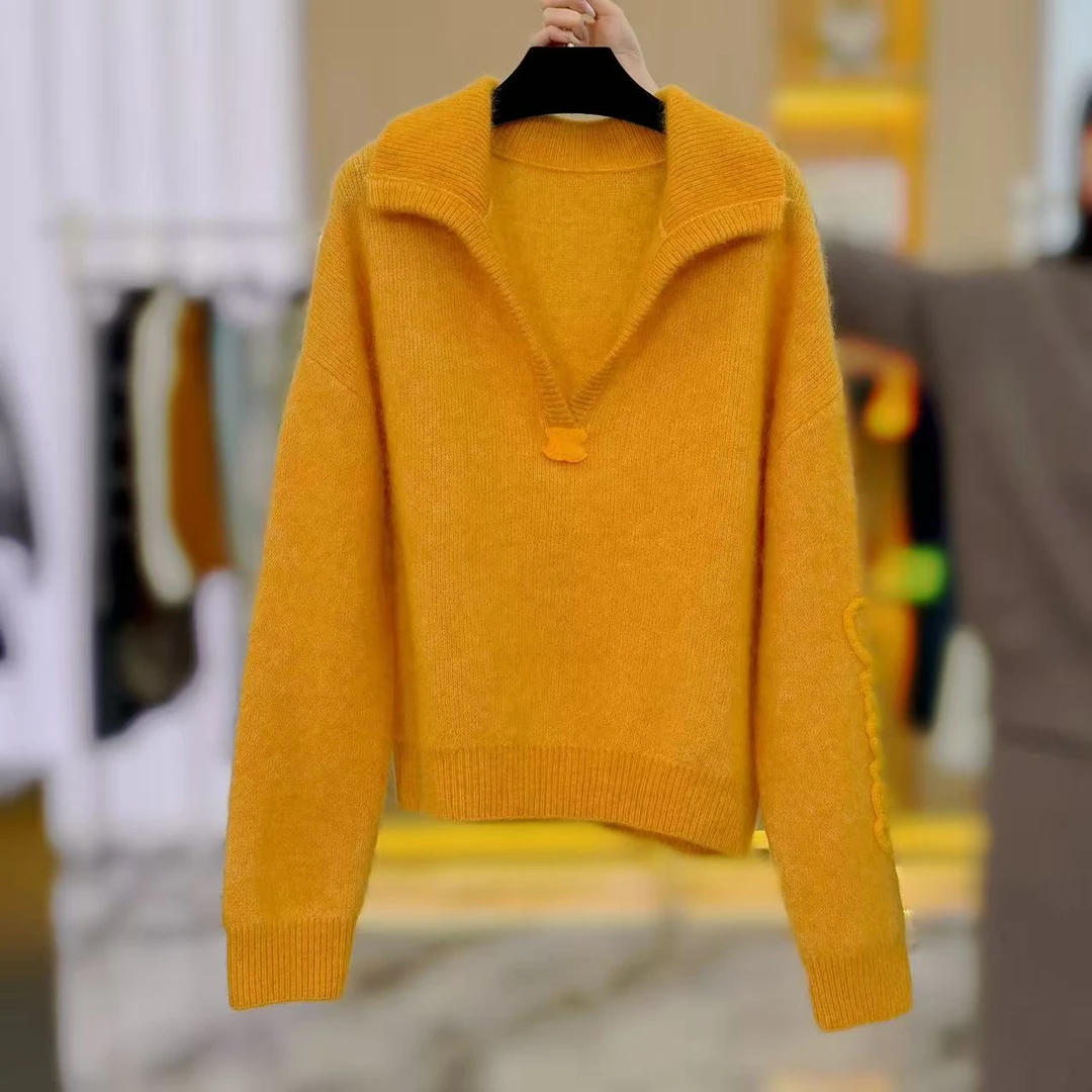 DRESS-秋冬季新款C34设计师潮流慵懒风百搭宽松翻领毛针织衫6147H