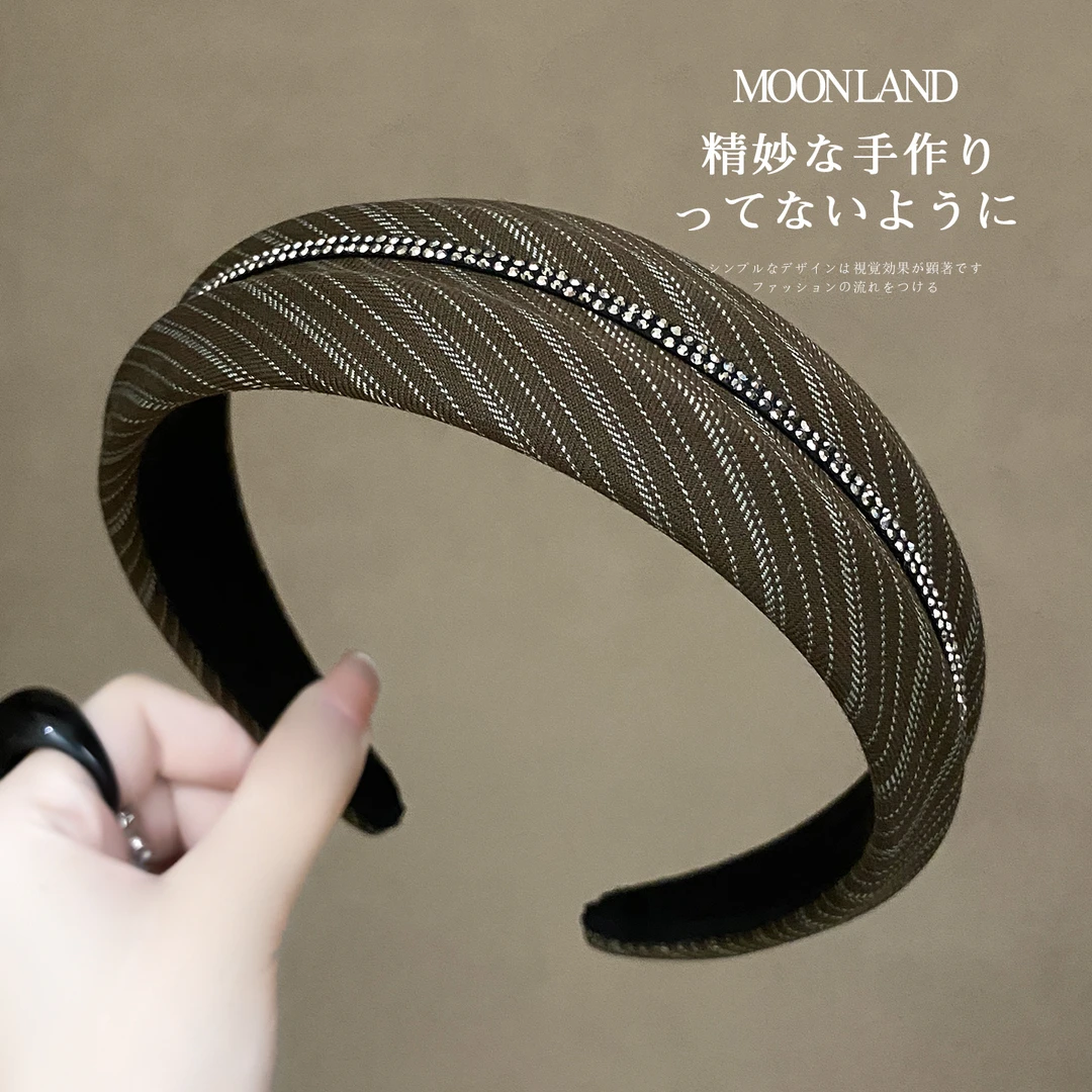气质条纹水钻发箍女款高级感洋气发卡高颅顶日常外戴洗脸压发头箍
