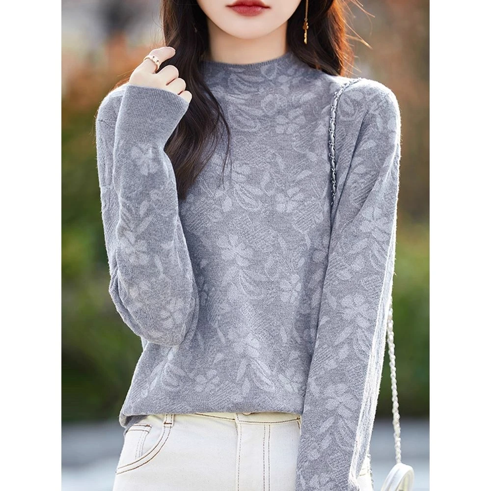 早秋蕾丝提花针织打底衫女2025新款春秋内搭上衣洋气大码女装毛衣