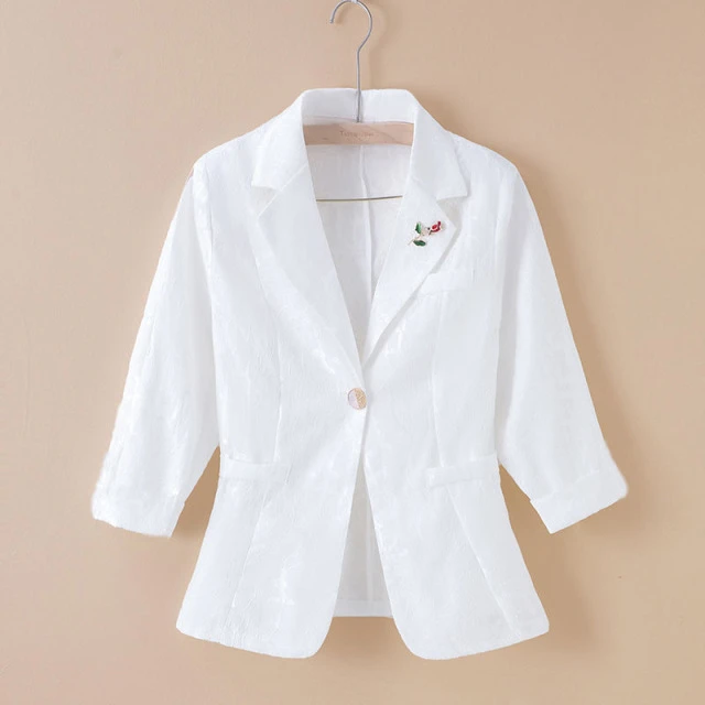 广州十三行女装夏季新款七分袖蕾丝小西装外套女薄款中袖上衣西服