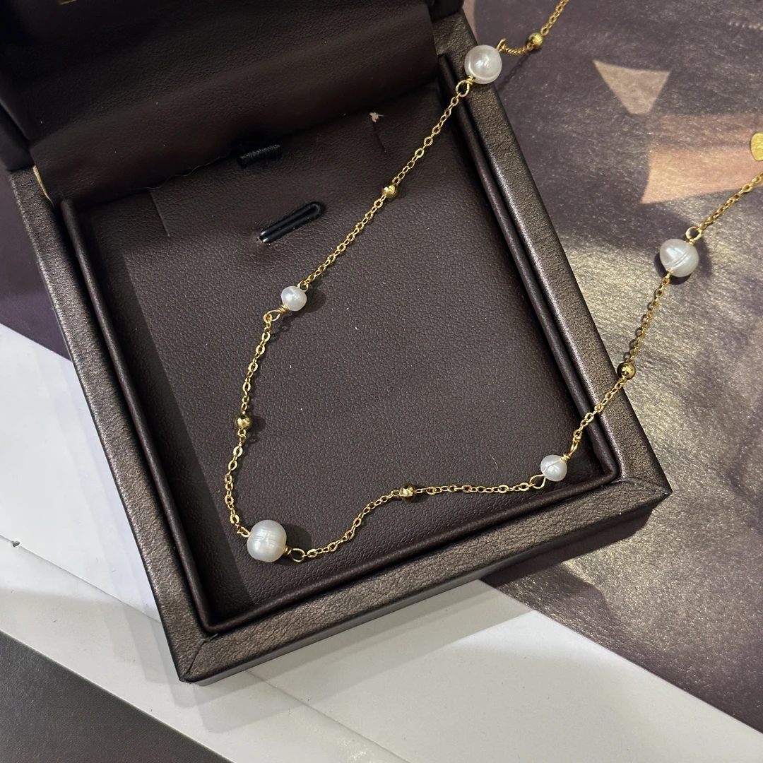 铜合金仿珍珠项链 【DWANG】四件四件CC编织链满天星贝珠项链金色