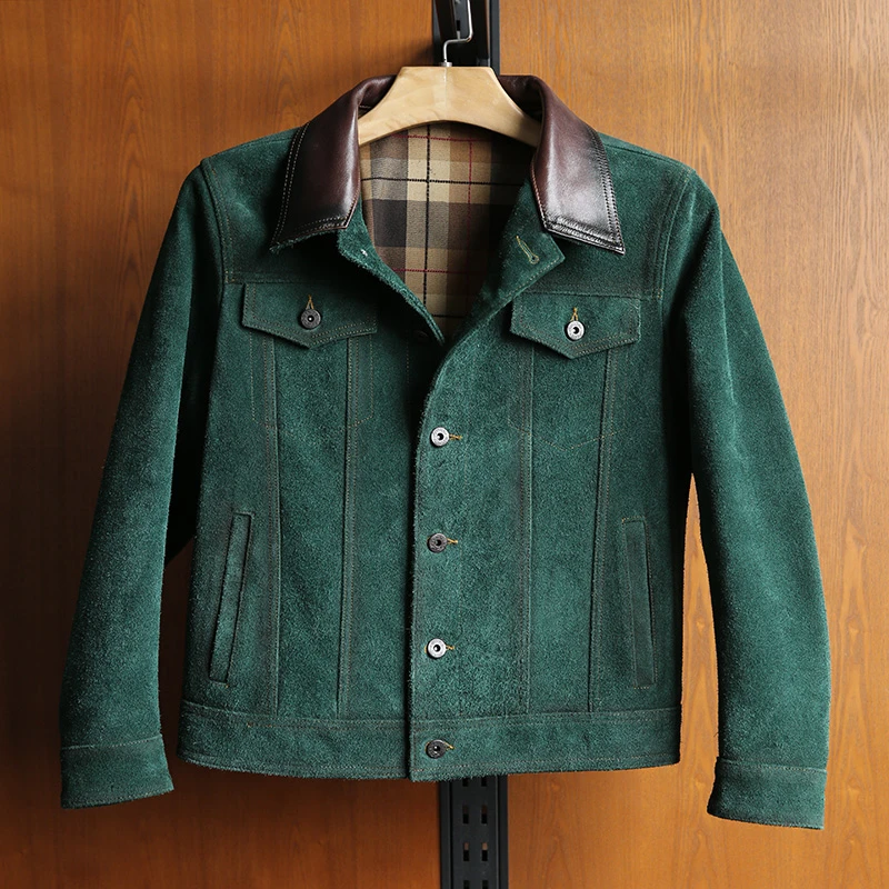 美式复古507黄牛皮皮衣时尚休闲欧美修身翻领