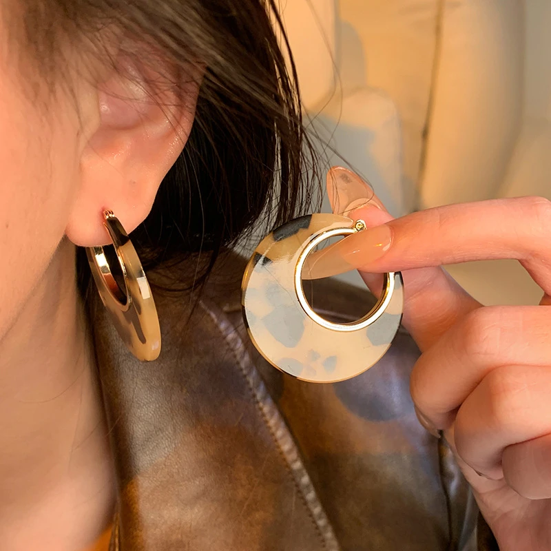 红豹纹圆圈耳环百搭众质拉风耳复古耳饰