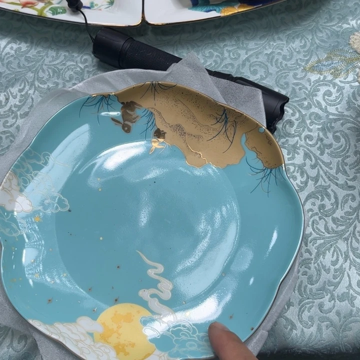 瓷片梅花盘二个微瑕