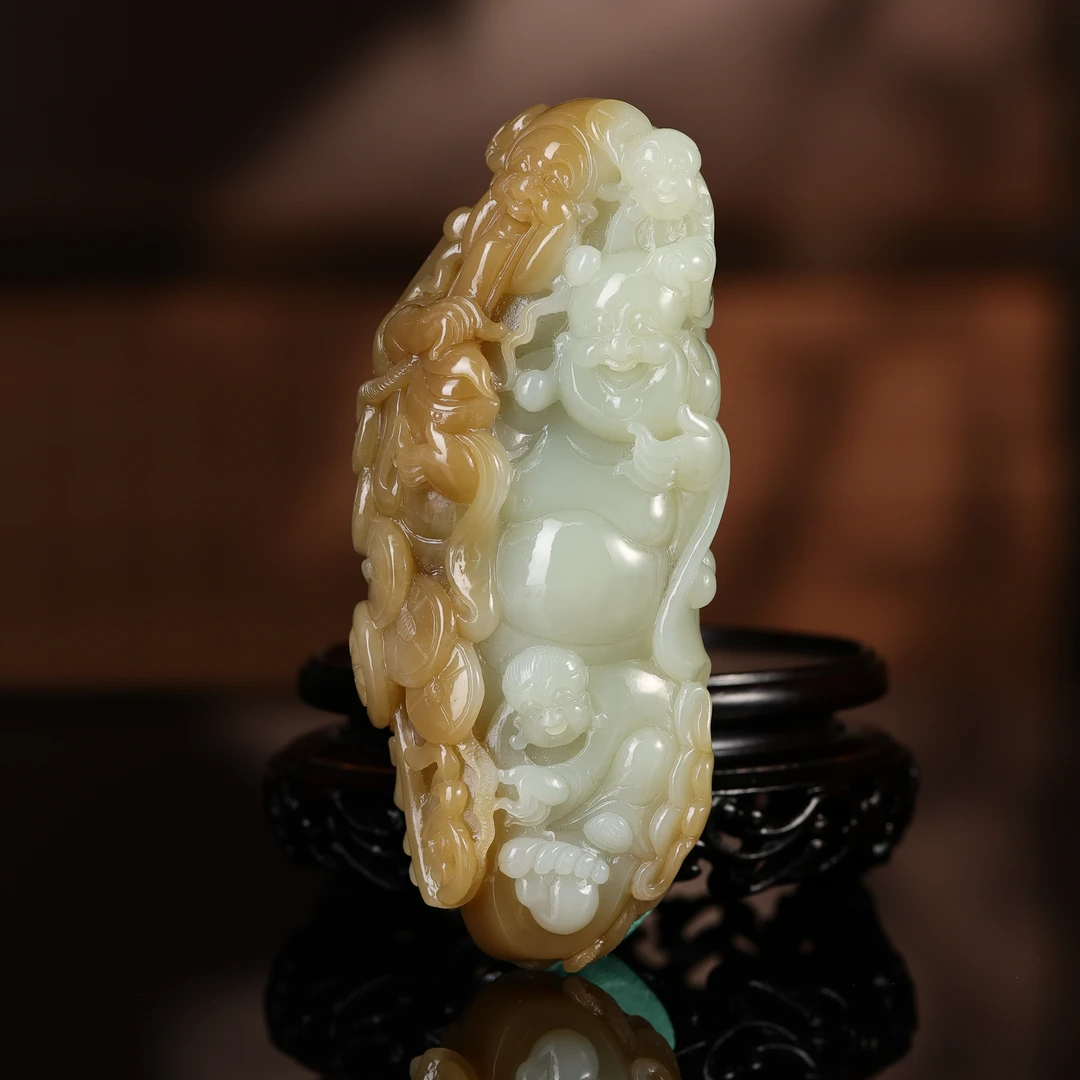 rl和田玉糖白巧雕财福双全把件25110100997