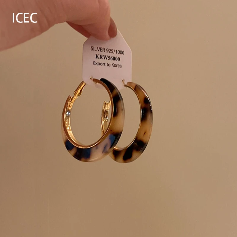 合金耳饰 美拉德焦糖色豹纹耳圈简约夸的耳环复古港风设计感耳饰