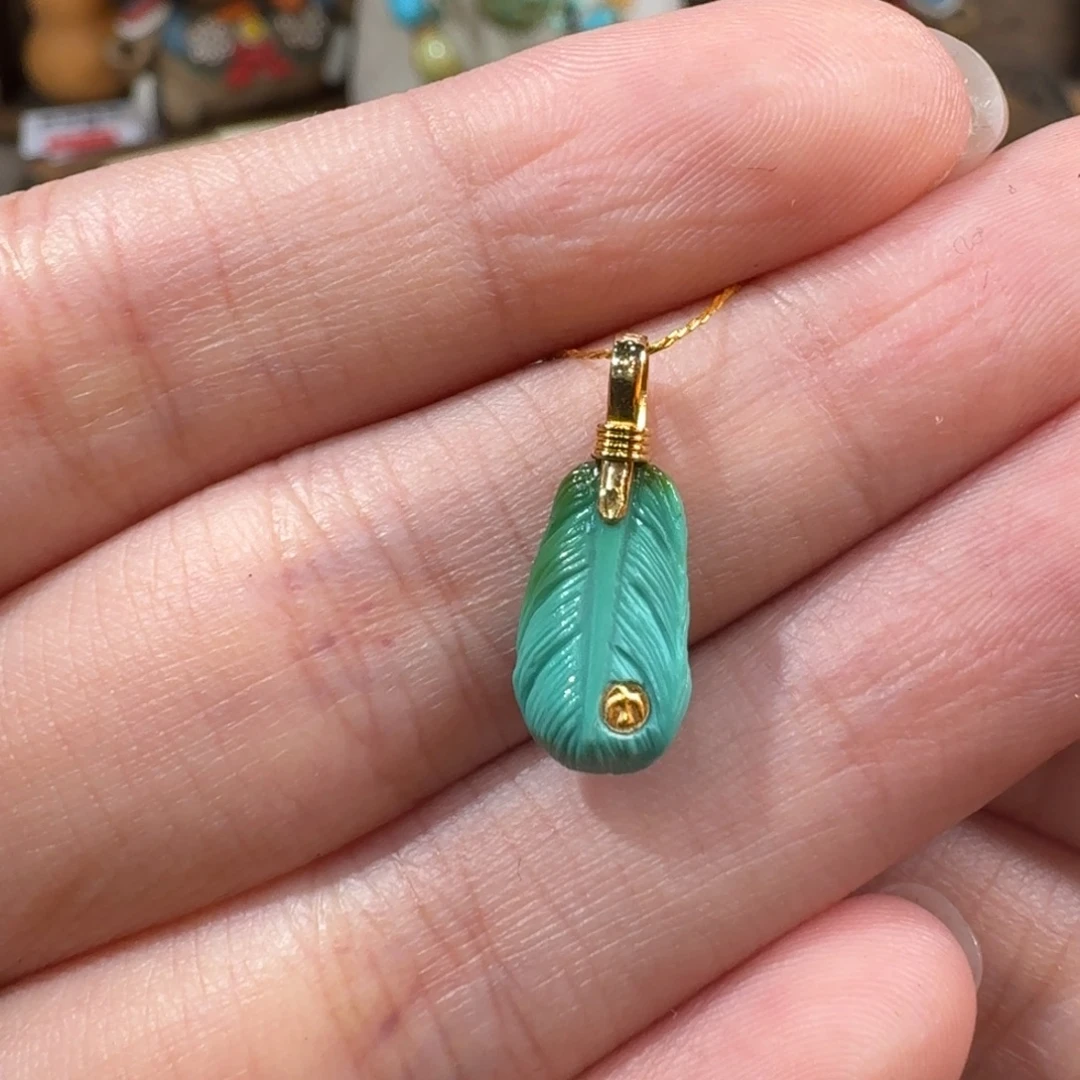绿松石18K金镶嵌羽毛滴流