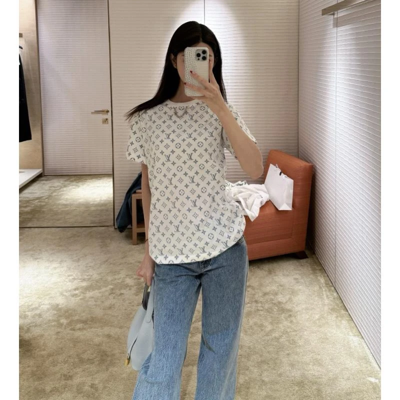 99新 LouisVuitton/路易威登 gg055 棉 老花满印链条装饰短袖 S码