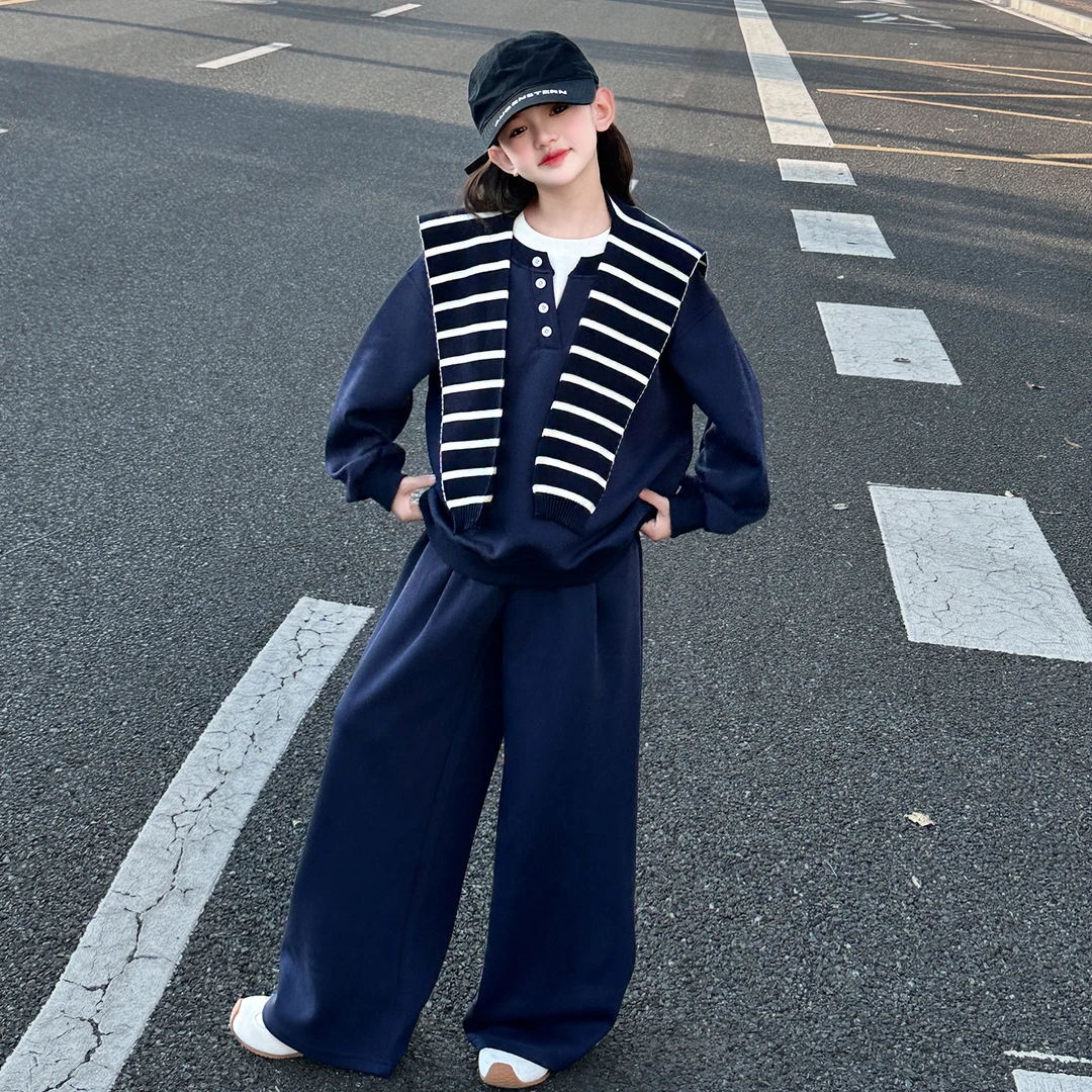 女童绣花披肩套装儿童春秋洋气运动休闲时尚宽松韩版时髦女童秋装