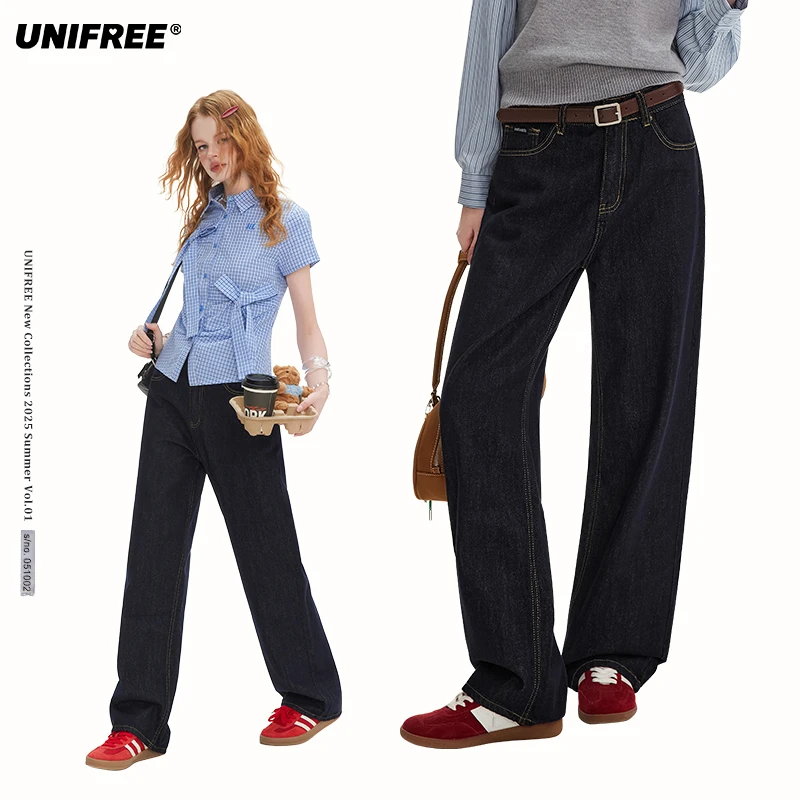 unifree【25年春】复古原色牛仔裤美式休闲宽松直通百搭显瘦长裤