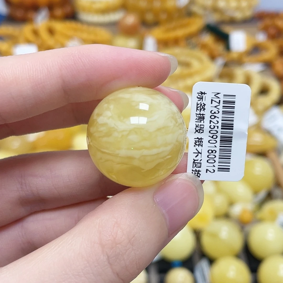 蜜蜡未镶嵌珠宝奇石圆珠满蜜浓蜜虎皮24.4mm